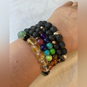 Bundle of‎ 5 Stretch Bracelets with Beads & Lava Stones